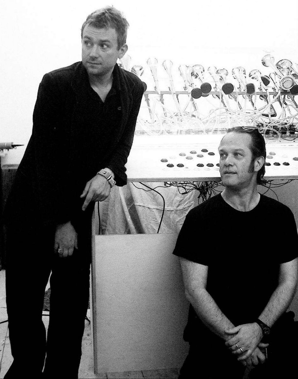 Damon Albarn and David Coulter with the Klaxophone